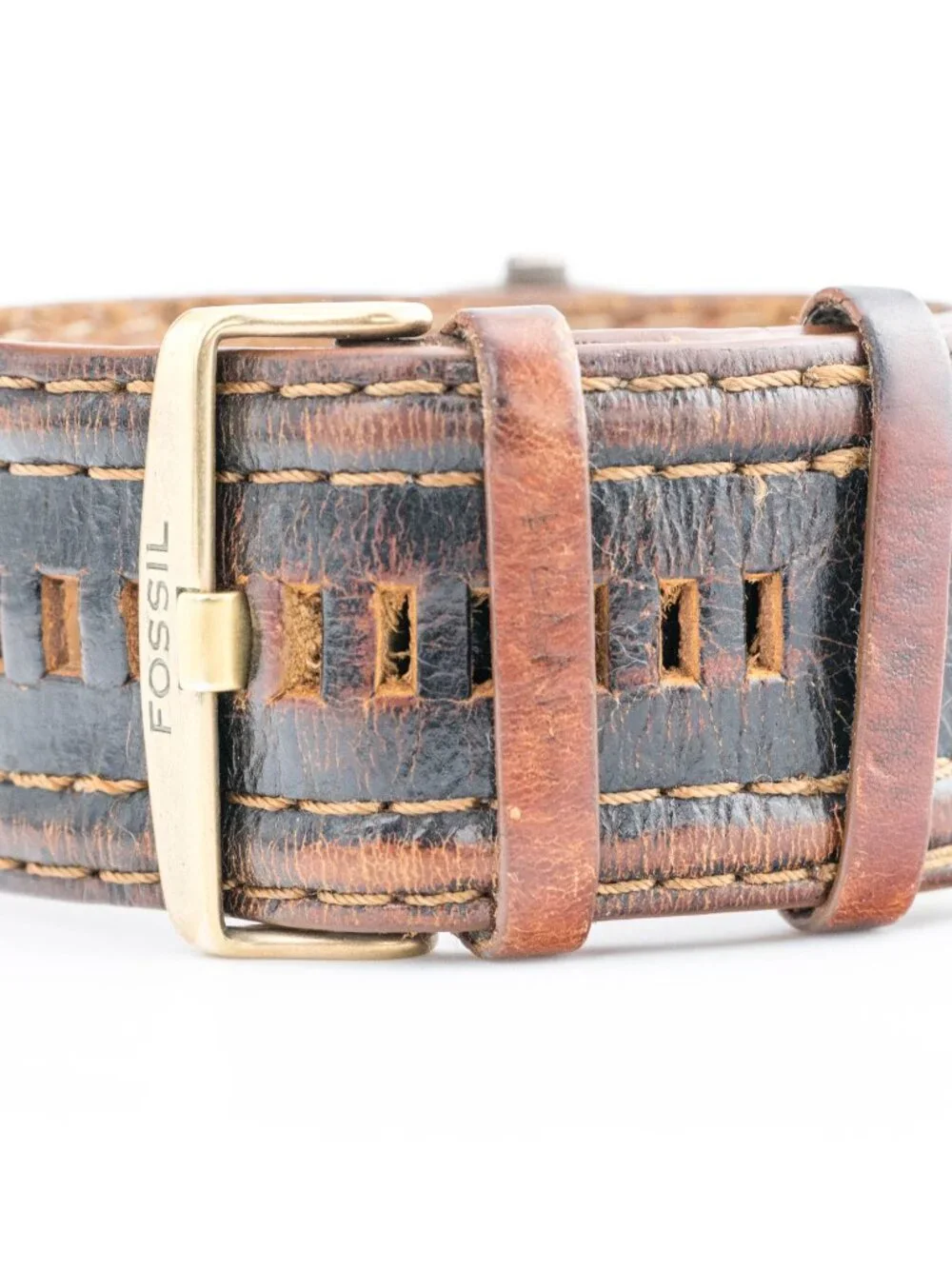 Fossil JR-9497 Genuine Leather Distressed Bronze Case Quartz Analog Men's Watch